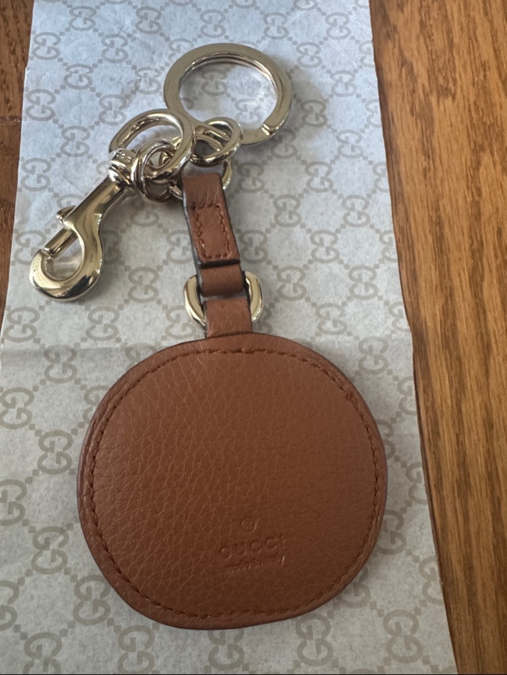 Gucci Brown Leather Round Double G Keyring with Silver Hardware - Picture 2 of 3